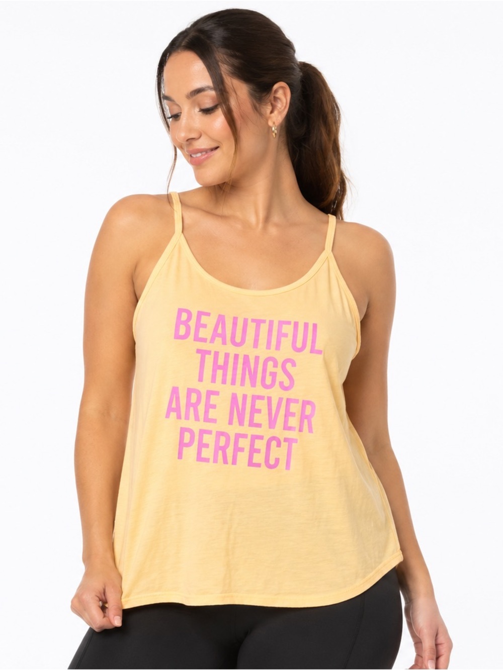 Torrid Super Soft Knit Size 1 Yellow Graphic Strappy Tank Top “Beautiful Thing